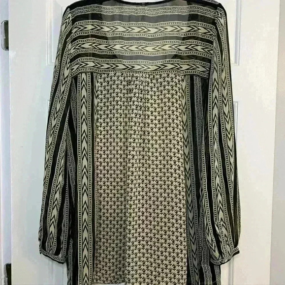 Free People Cream Black Feather in the Wind Sheer Long Sleeve Tunic Blouse S - Picture 2 of 9
